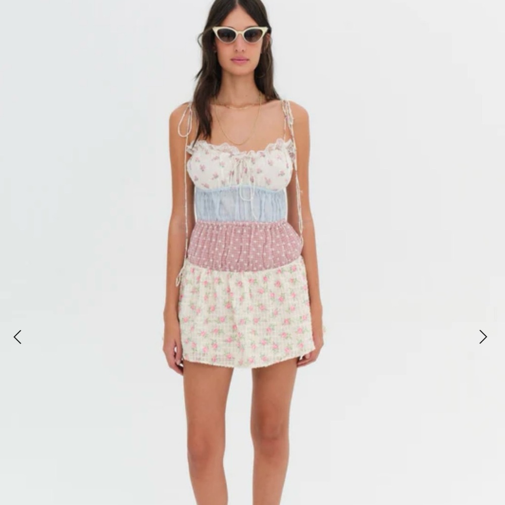 NWT | For Love and‎ Lemons Multi Patchwork Elula Mini Dress Spaghetti Straps Med
